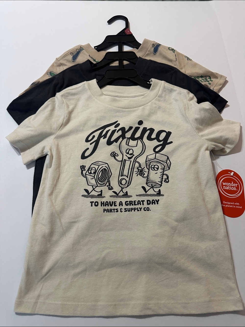 wonder nation Cream Graphic 'Fixing' Tee,Black,Brown with Skateboard (3)